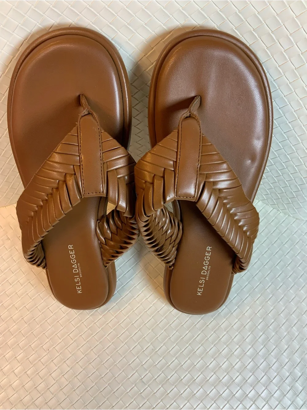 Kelsi Dagger Tan Braided Thong Sandals